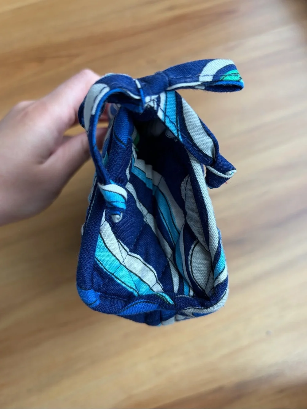 Vera Bradley Quilted Cosmetic Bag Blue Green Floral Large Zip Pouch Travel